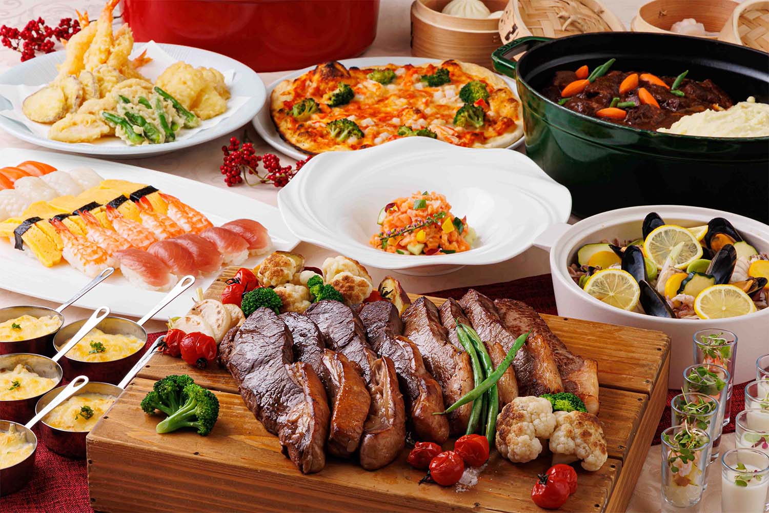 【12/26～1/22】1泊夕食付！年末年始を華やかに彩るニューイヤーブッフェ開催！（ワンドリンク付）